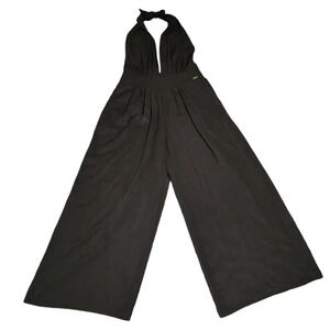 Miss Sixty wideleg jumpsuit pockets halter plunging neck XXL (runs small) y2k